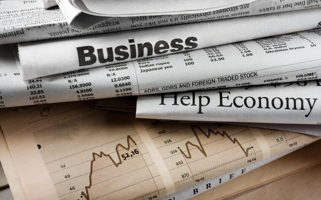 Newspapers discussing the economic topics such as soft landings and stock prices