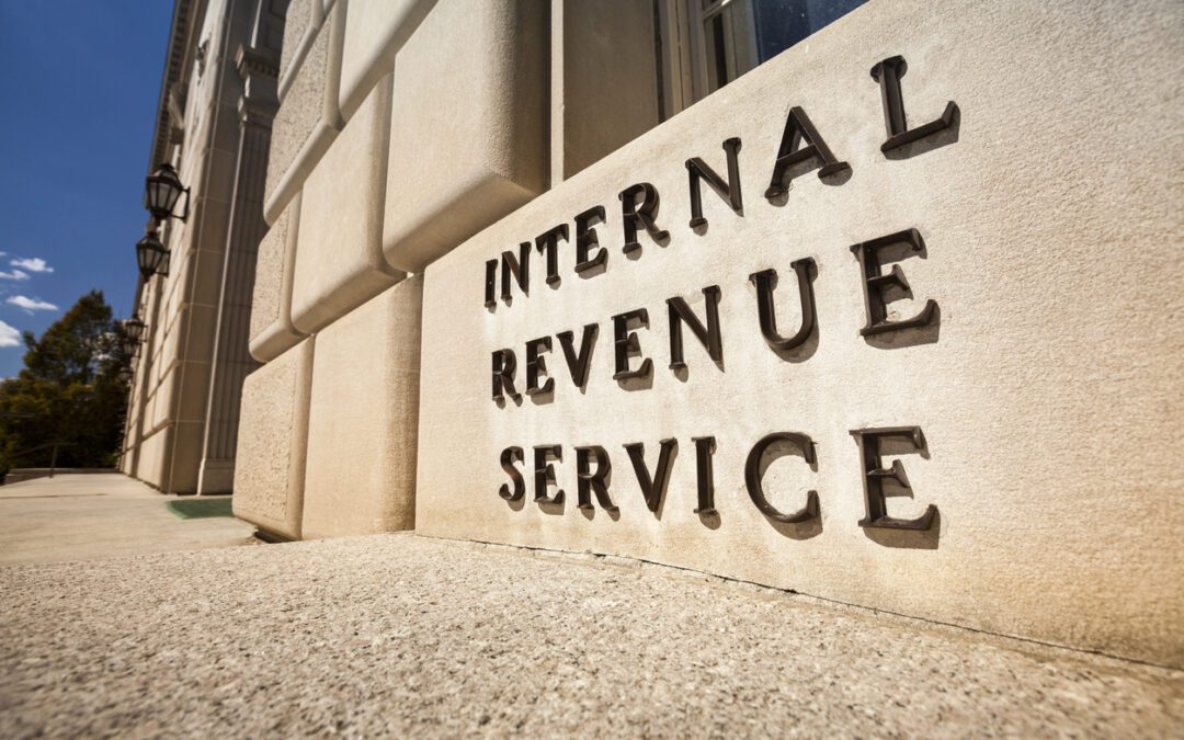 Exterior of IRS building showing name on wall