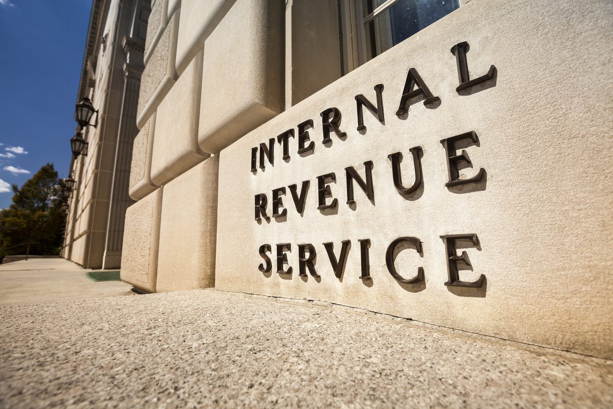 Exterior of IRS building showing name on wall